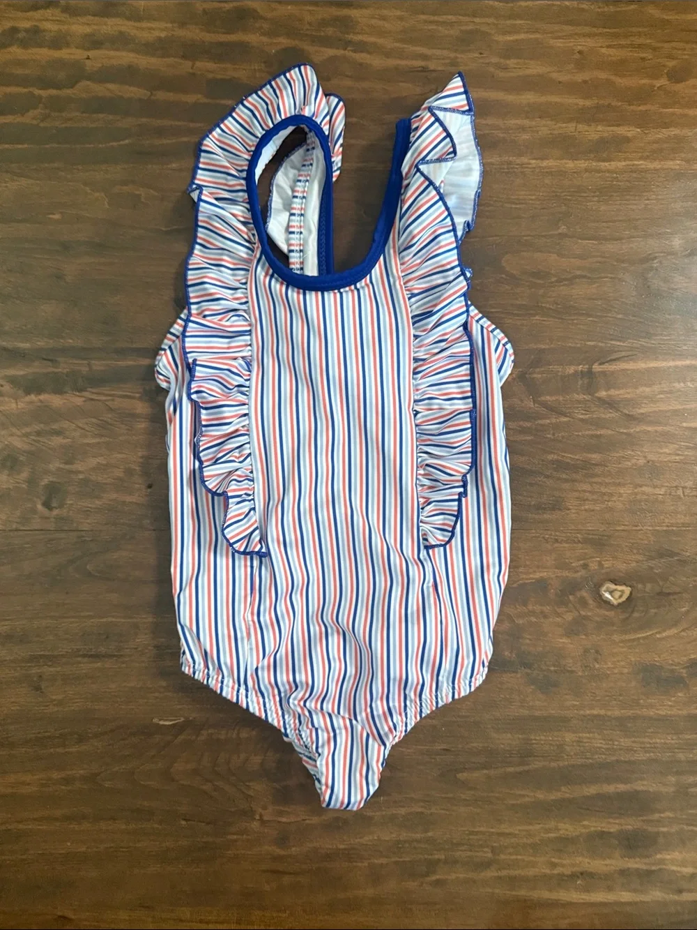 The Beaufort Bonnet Company Red, White & Blue Striped Ruffle One-Piece